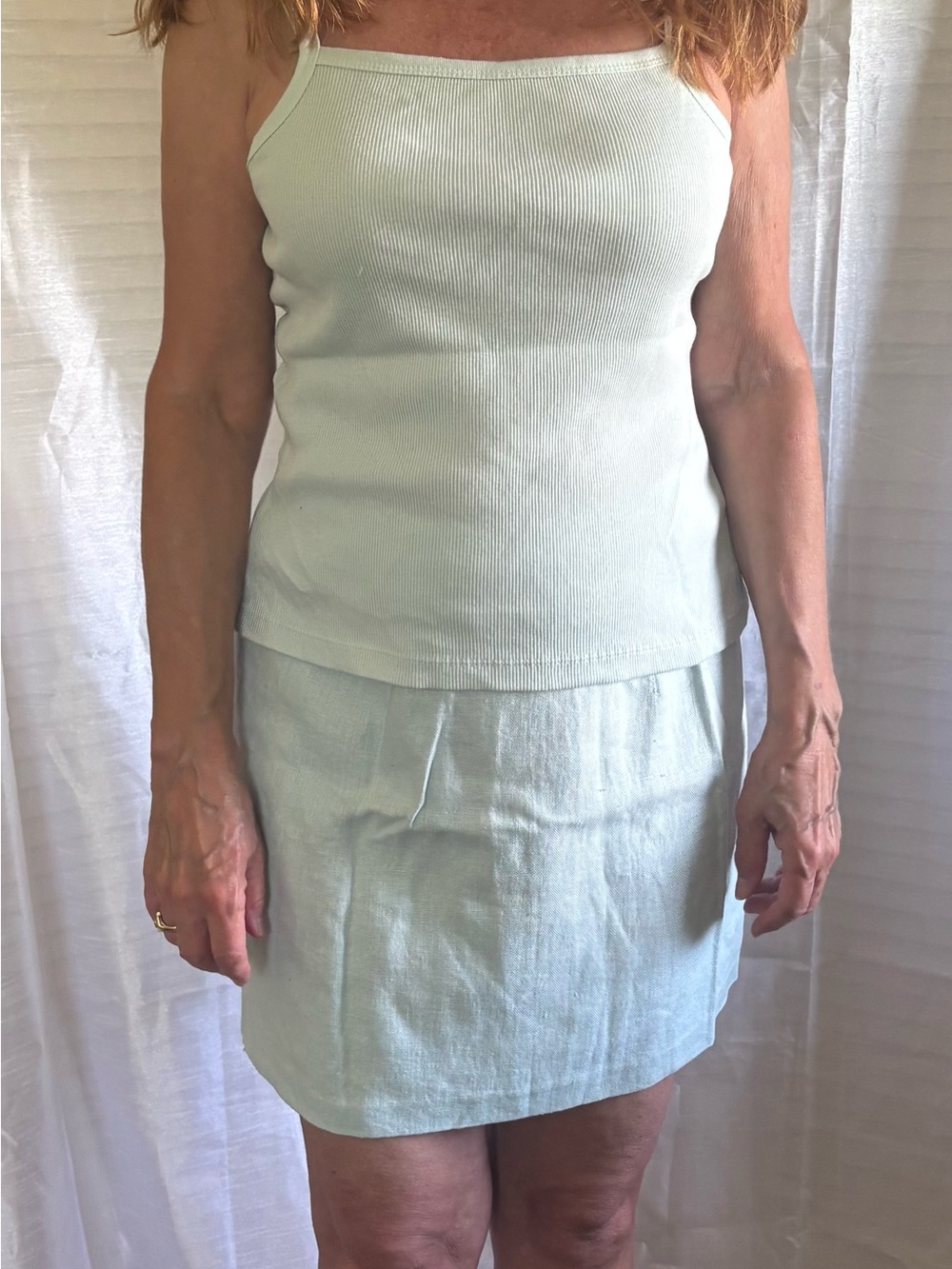Pale Blue Linen Mini Skirt and Cotton Tank